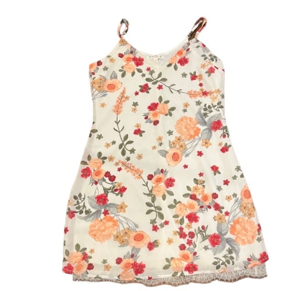 Love Fire Slip Dress Spaghetti Strap Chiffon White Floral Mini Lace Trim Size S